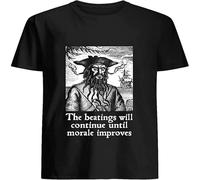 QIESHEOK The Beatings Will Continue Until Morale Improves 26 Unisex 100% Cotton Short-Sleeve T-Shirts Black S