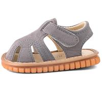 QIETION Sandalias chirriantes para niños y niñas, puntera cerrada, suela de goma antideslizante, zapatos para primeros pasos, X312-gris, 3.5 Toddler