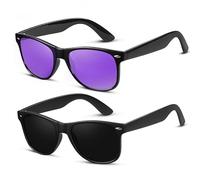 QIFP Lentes de sol polarizados para hombres y mujeres, lentes de sol negros retro para conducir, pescar, protección UV., Negro, morado y negro gris, M