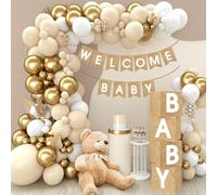 QIFU Baby Shower Decorations Neutral - Kit De Arco De Globos De Oro Blanco De 97 Piezas Con Cajas Para Bebés, Bandera "Welcome Baby" Para La Decoración De La Ducha Del Bebé Neutra, Revelar El Género