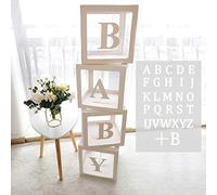 QIFU Globo Caja Letra Cumpleaños Decoración Niña Niño - 4 Transparente Bebé Caja Con Letra A-Z (Dos Letras B), Globo Cubo Letra Para Baby Shower Deco Telón De Fondo Cumpleaños