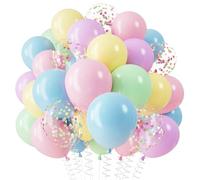 QIFU Globos De Arcoíris Pastel, 12 Pulgadas Látex Globos De Cumpleaños Rosa Azul Amarillo Verde Púrpura Globo De Confeti Para Kids Birthday Chicas Cumpleaños Decoracion Mujer Aniversario Niña Birthda