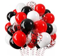 QIFU Globos Rojos Negros, 12 Pulgadas Globos De Cumpleaños Blanco Latex Globo Confeti Rojo y Negro Para Graduacion Halloween Fiesta Casino Decoración Carreras Póquer Temá Ticos Fiesta