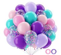 QIFU Globos Rosas Morados Azules 50 Piezas 12 Pulgadas Globos Colores Confeti De Látex,Globo De Helio Para Cumpleaños Baby Shower Boda Bautizo Princesa Fiesta De Sirena