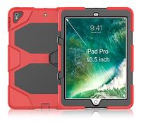 QIHANG Funda iPad Pro 10.5 Híbrido Tres Capas PC + Silicona Funda Carcasa a Prueba de Golpes Kickstand Robusto Defender Cover para iPad Pro 10.5 (Rojo)