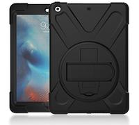 QIHANG iPad 9.7 - Carcasa de Silicona, iPad 9.7 Case, 3 Capas Heavy Duty Soft Silicona Hard Bumper Case Soporte + Correa de Mano antigolpes Carcasa Negro Negro