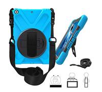 QIHANG iPad 9.7 - Carcasa de Silicona, iPad 9.7 Case, 3 Capas Heavy Duty Soft Silicona Hard Bumper Case Soporte + Correa de Mano + Correa antigolpes Carcasa Azul Azul Claro