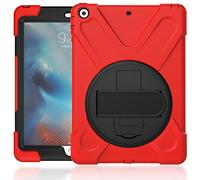 QIHANG iPad Air - Carcasa de Silicona, iPad Air Case, 3 Capas Heavy Duty Soft Silicona Hard Bumper Case Soporte + Correa de Mano antigolpes Carcasa Rojo Rojo