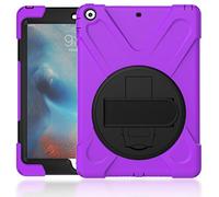 QIHANG iPad Pro 9.7 - Carcasa de Silicona, iPad Pro 9.7 Case, 3 Capas Heavy Duty Soft Silicona Hard Bumper Case Soporte + Correa de Mano antigolpes Carcasa Morado Morado
