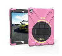 QIHANG iPad Pro 9.7 - Carcasa de Silicona, iPad Pro 9.7 Case, 3 Capas Heavy Duty Soft Silicona Hard Bumper Case Soporte + Correa de Mano antigolpes Carcasa Rosa Rosa