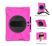 QIHANG Microsoft Surface Pro X Caso, Tres Capa Resistente Cuerpo Completo Funda Protectora con Soporte/Correa de Mano/a Hombro Correa/Portalápiz para Microsoft Surface Pro X (Rosa roja)