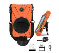 QIHANG Samsung Galaxy Tab a 8.0 T387 - Carcasa de Silicona, Galaxy Tab a 8.0 T387 Case, 3 Capas Heavy Duty Soft Silicona Hard Bumper Case Soporte + Correa de Mano antigolpes Carcasa Naranja Naranja
