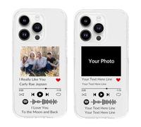 QIHENGPLUS Funda de Teléfono Personalizada de Estilo Musical Transparente Compatible con Apple iPhone 16 Pro MAX, Funda de Teléfono con Código Escaneable Personalizada con Su Foto y Textos