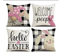 QiHon Fundas de Cojine 35x35 cm Juego de 4 Cuadros Negros Fundas Cojines Cuadradas Rosa Funda Cojin Exterior Lino Funda para Cojines Decorativos para Jardín Sofá Salón Terraza Cama