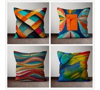 QiHon Fundas de Cojine 50x50 cm Juego de 4 Plumas Verdes Fundas Cojines Cuadradas Naranja Azul Funda Cojin Exterior Lino Funda para Cojines Decorativos para Jardín Sofá Salón Terraza Cama