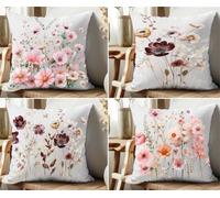 QiHon Juego de 4 Fundas Cojines 40x40 cm, Flores Rosas Funda Cojín Decorativa Modernas, Funda de Cojin Lino Cuadrado, Fundas para Cojines de Sofa para Sofá Cama Hogar Patio