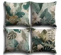 QiHon Juego de 4 Fundas Cojines 40x40 cm, Hojas Tropicales Verdes Funda Cojín Decorativa Modernas, Funda de Cojin Lino Cuadrado, Fundas para Cojines de Sofa para Sofá Cama Hogar Patio