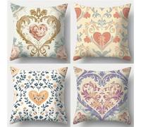 QiHon Juego de 4 Fundas Cojines 40x40 cm, Patrón Azul Marrón Funda Cojín Decorativa Modernas, Funda de Cojin Lino Cuadrado, Fundas para Cojines de Sofa para Sofá Cama Hogar Patio