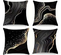 QiHon Juego de 4 Fundas Cojines 55x55 cm, Mármol Negro Funda Cojín Decorativa Modernas, Funda de Cojin Lino Cuadrado, Fundas para Cojines de Sofa para Sofá Cama Hogar Patio