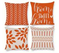 QiHon Juego de 4 Fundas Cojines 65x65 cm, Rayas Naranjas Funda Cojín Decorativa Modernas, Funda de Cojin Lino Cuadrado, Fundas para Cojines de Sofa para Sofá Cama Hogar Patio