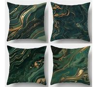 QiHon Juego de 4 Fundas de Cojín de Lino 35x35 cm, Mármol Verde Oscuro Fundas de Almohada Decorativas Modernas, Funda de Cojín Sofa Cuadrados para Exterior, Jardín, Patio y Salón