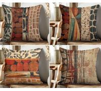 QiHon Juego de 4 Fundas de Cojín de Lino 35x35 cm, Marrón Vintage Fundas de Almohada Decorativas Modernas, Funda de Cojín Sofa Cuadrados para Exterior, Jardín, Patio y Salón