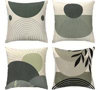 QiHon Juego de 4 Fundas de Cojín de Lino 40x40 cm, Rayas Verde Salvia Fundas de Almohada Decorativas Modernas, Funda de Cojín Sofa Cuadrados para Exterior, Jardín, Patio y Salón