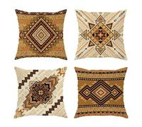QiHon Juego de 4 Fundas de Cojín de Lino 65x65 cm, Bohemio Marrón Fundas de Almohada Decorativas Modernas, Funda de Cojín Sofa Cuadrados para Exterior, Jardín, Patio y Salón