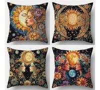 QiHon Juego de 4 Fundas de Cojín de Lino 65x65 cm Chica Bohemia Floral Fundas de Almohada Cuadradas Decorativas Modernas con Cremallera Invisible para Sofá, Sala de Estar, Dormitorio y Sillas