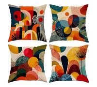 QiHon Juego de 4 Fundas de Cojín de Lino 65x65 cm Rojo Amarillo Verde Fundas de Almohada Cuadradas Decorativas Modernas con Cremallera Invisible para Sofá, Sala de Estar, Dormitorio y Sillas