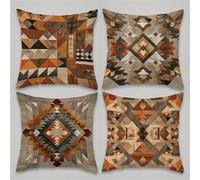 QiHon Juego de 4 Fundas de Cojín de Lino 70x70 cm Geométrico Gris Marrón Fundas de Almohada Cuadradas Decorativas Modernas con Cremallera Invisible para Sofá, Sala de Estar, Dormitorio y Sillas