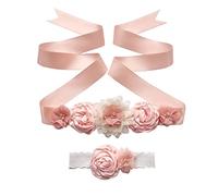 Qihuyi Faja de cinturón de Maternidad Floral,Fajín y Tocado Hechos a Mano con Flores y Lazo de pedrería | Regalos para bebés, niñas, Mujeres, exquisitas decoraci para Fiestas de Boda