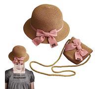 Qihuyi Niñas Paja Y Monedero - Paja para niños | Conjunto Monedero y protección Solar Transpirable para niña pequeña con Lazo para Viajar