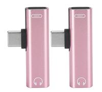 Qiilu 2 piezas 2 en 1 Tipo-C a 3,5 Mm Assist Cable Audio Cable Cargador Auriculares Dispensador Adaptador Adaptador USB C Jack 3.5 Tipo C Interfaz: Diseño de Función (Rosa)