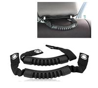 Qiilu 2pcs coche asiento trasero trasero reposacabezas agarre mango conjunto con agujero (negro)