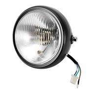 Qiilu Faro retro universal para motocicleta, faro delantero de lente blanca con carcasa negra de 12 V para GN125