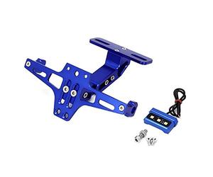 Qiilu Soporte de placa Quad Soporte de matrícula para motocicleta, Soporte de matrícula telescópico ajustable de aleación de aluminio con luz LED (azul)