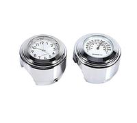 Qiilu Universal Motocicleta Impermeable Manillar Montaje Reloj dial Reloj y termómetro Temp Blanco para la mayoría de la Motocicleta con 7/8 "-1"
