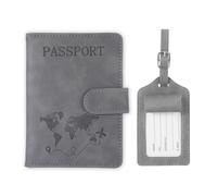 Qiimenguer Funda para pasaporte, funda para pasaporte y etiqueta de equipaje de piel sintética, soporte para pasaporte con solapa RFID para pasaporte, tarjetas de crédito, tarjetas de identificación y