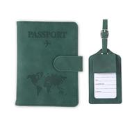 Qiimenguer Funda para pasaporte, funda para pasaporte y etiqueta de equipaje de piel sintética, soporte para pasaporte con solapa RFID para pasaporte, tarjetas de crédito, tarjetas de identificación y