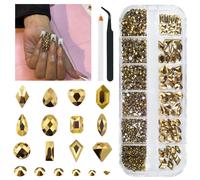 qiipii 1300pcs mina dorado de uas de oro 60 formas mltiples mltiples retroceso de diario dorado metlico gemas +1240 cuentas redondas K9 vidri