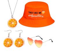 QijAOPD 4 piezas Mallorca Party Outfit Set Pescador Sombrero Divertido Naranja, Malle Outfit Mujer & Mallorca Accesorios, Sombrero para el Sol con Corazón Gafas Cadena y Pendientes para Verano