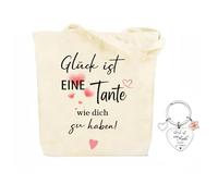 QijAOPD Mejor juego de regalo para tía, 21 x 23 cm, bolsa con llavero para tía, la suerte es una tía como tú para tener frase, pequeño agradecimiento para cumpleaños, color beige