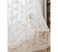 QIJIAYU Cortinas de Tul con Encaje de Mariposa Blanca, Tratamiento de Ventana de Cocina, Sala de Estar, Jacquard romántico, Bordado de Tul