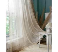 QIJIAYU Cortinas para Sala de Estar de Tul Bohemio Color Beige, Cortinas de Tul Bordadas para Dormitorio, Cortinas Opacas, persianas