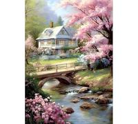Qijinn 5D Casas puentes ríos Diamond Painting Kit Completo,Diamond Art Kit para Adultos,DIY Round Rhinestones Bordado Punto Pintura de Cruz Diamantes Manualidades para Decoración Hogar 60x80 cm
