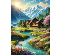 Qijinn 5D Casas Ríos Diamond Painting Kit Completo,Diamond Art Kit para Adultos,DIY Round Rhinestones Bordado Punto Pintura de Cruz Diamantes Manualidades para Decoración Hogar 30x40 cm