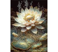 Qijinn 5D Diamond Art Painting Kit,golden lotus diamond art Kits for Adults,DIY Square Full Drill Diamond Painting Rhinestone Canvas Embroidery Craft for Home Wall Decor Gifts 100x130 cm