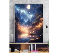 Qijinn 5D Diamond Art Painting Kit,Landscape Moon Boat diamond art Kits for Adults,DIY Square Full Drill Diamond Painting Rhinestone Canvas Embroidery Craft for Home Wall Decor Gifts 30x40 cm