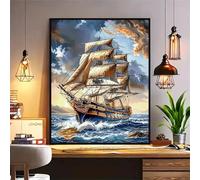 Qijinn 5D Diamond Art Painting Kit,Sailing boat ocean diamond art Kits for Adults,DIY Round Full Drill Diamond Painting Rhinestone Canvas Embroidery Craft for Home Wall Decor Gifts 100x130 cm